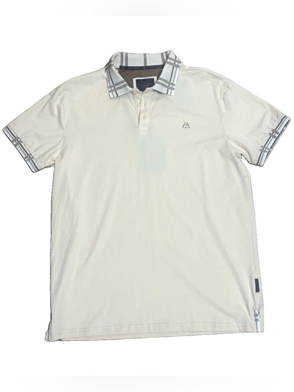 Marc Asher New York Men’s Polo Shirt Large NWT Beige Plaid Collar Short Sleeve